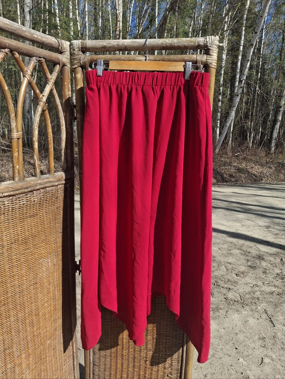 SHEIN Red Asymmetrical Elastic-Waist Midi Skirt